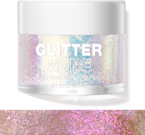 LANGMANNI Holographic Body Glitter Gel - Color Changing Vegan Formula for Face, Hair & Lips | 1.35 oz (Sparkling Pink)