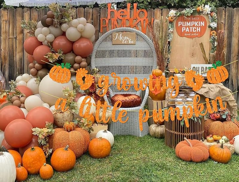 Growing a Little Pumpkin Banner Baby Shower Decorations Fall Halloween Thanksgiving