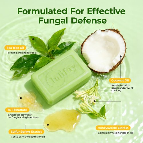 Inlifay Antifungal Soap Bar for Men: Anti Fungal Skin Soap for Athlete's Foot, Jock Itch, Ringworm - Tea Tree Fungus Soap for Active People Daily Body Cleansing