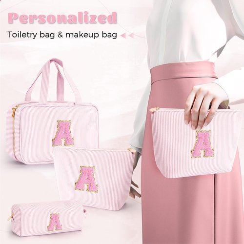 Fystdtote Easter Gifts Basket Stuffers for Teen Girls Women - Toiletry Bag Initial Makeup Bag | Travel Cosmetic Bag | 8 9 10 11 12 13 14 15 16 Years Old Girl Gifts Trendy Stuff - Pink A