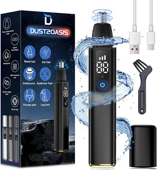 Ear Nose Hair Trimmer for Men Women–2024 Nose Trimmer Clipper Pro-15,000 RPM Motor with 3 Speed and LED Display, Hair Trimmer Set with Dual Edge Blades, IPX7 Waterproof, Type C Rechargeable