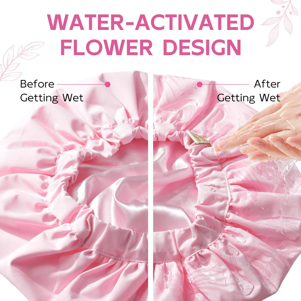 Years Calm Luxury Shower Cap for Women, Color Changing Shower Cap Reusable Waterproof, Flexi Satin Lined, Stylish Hair Cap for Shower, Washable Elastic Band Bath Cap for Long Hair, Braids (Pink)