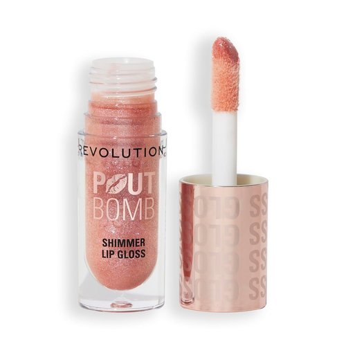 Revolution Pout Bomb Shimmer Lip Gloss - Buildable Sheer Color with Hyaluronic Acid | Glimmer Nude, 0.15 oz