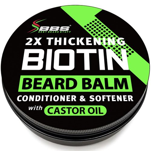 Biotin Beard Balm for Men - 2X Thickening for Beard and Mustache - Organic Mustache Wax with Castor Oil & Meadowfoam – Hydrating Facial Hair Growth Balm & Leave-In Conditioner
