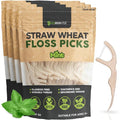 Dental Floss Picks - Straw Wheat Handle Flossers | Thin & Shred-Resistant Thread for Tight Gaps | Flossers for Adults | Gentle on Gums & Teeth (200 Pack, Mint)