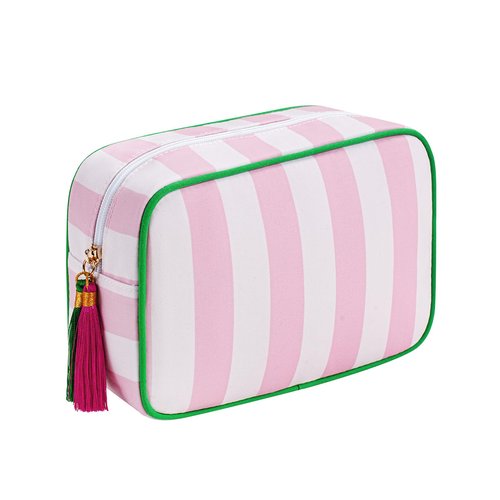 RSRSLEII Large Stripe Canvas Zipper Makeup Bag,Aesthetic Tassel Travel Cosmetic Bag,Coquette Toiletry Bag, Girls Handbags Purses,Accessories Storage Bag for Women Girls (Pink)