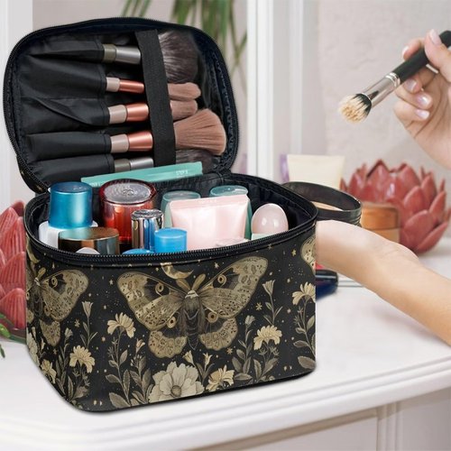 Flashideas Moth Leopard Large Capacity Travel Toiletry Bag Multifunctional Zipper Makeup Organizer Makeup Bag for Purse Toiletry Bag for Skincare Makeup Organizer Bag