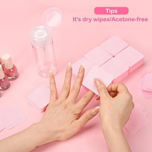 Lint Free Nail Wipes, Acetone Nail Polish Remover 1080PCS with Pump Dispenser, Gel Nail Polish Remover Pads Soft Non-woven Nail Wipes for Nail Polish Remove and Acrylic Nail Supplies,Pink