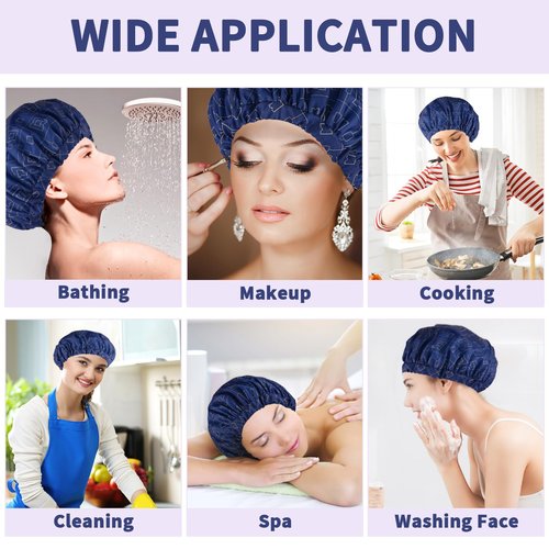 3 PCS Shower Caps for Women, Upgrade Comfortable & Extra Large & Double Layers Waterproof Bath Cap, Oversized Designed Adjustable Hem Hair Cap for All Hair Lengths/Style