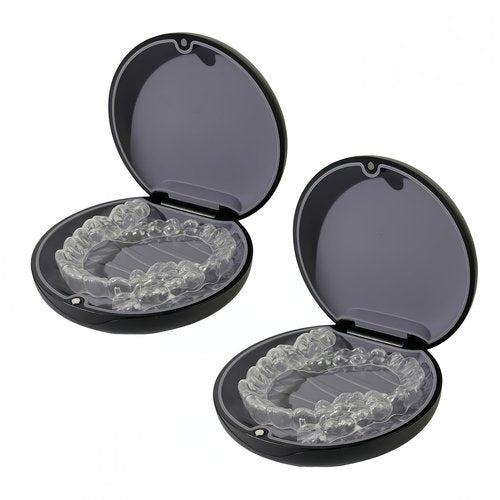 Maoerdental 2PCS Retainer Case Compatible with Invisalign,Cute Slim Aligner Case,Customized Magnetic Closure Orthodontic Retainer Cases (2 Pack Black+ Dark Grey Silicone)