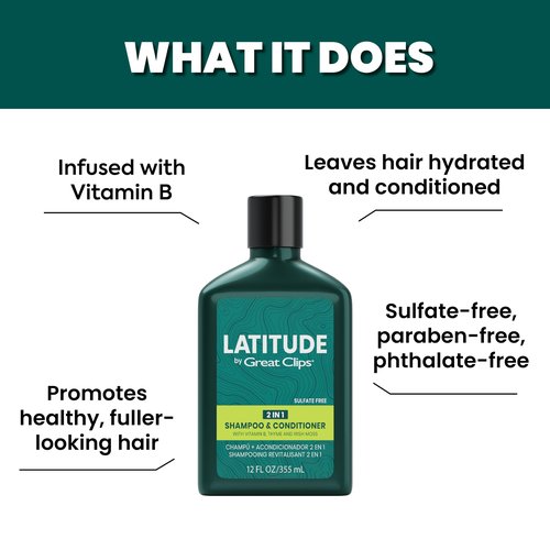 GREAT CLIPS LATITUDE 2-in-1 Shampoo + Conditioner | Daily Shampoo and Conditioner Set for Men | Promotes Full + Healthy Hair | 32oz | Packaging May Vary