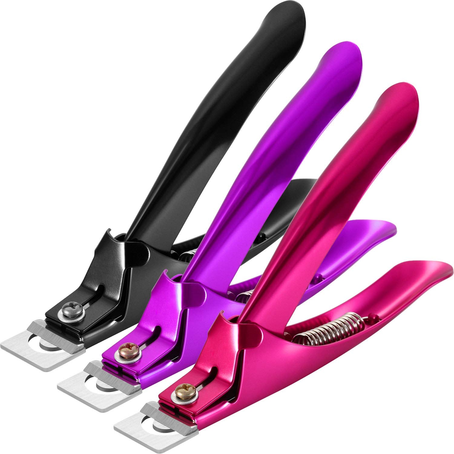Yaomiao 3 Pcs False Premium Nail Clipper for Acrylic Nail Tips Cutter Rustproof Stainless Steel Fingernail Trimmer Manicure Tool for Salon Beauty Artificial Tips Blade Clip(Rose Red, Purple, Black)