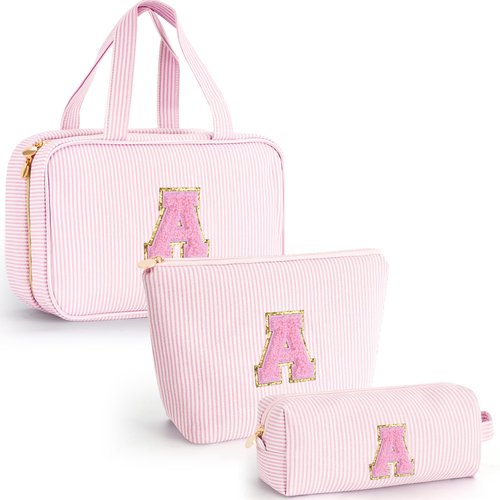 Fystdtote Easter Gifts Basket Stuffers for Teen Girls Women - Toiletry Bag Initial Makeup Bag | Travel Cosmetic Bag | 8 9 10 11 12 13 14 15 16 Years Old Girl Gifts Trendy Stuff - Pink A