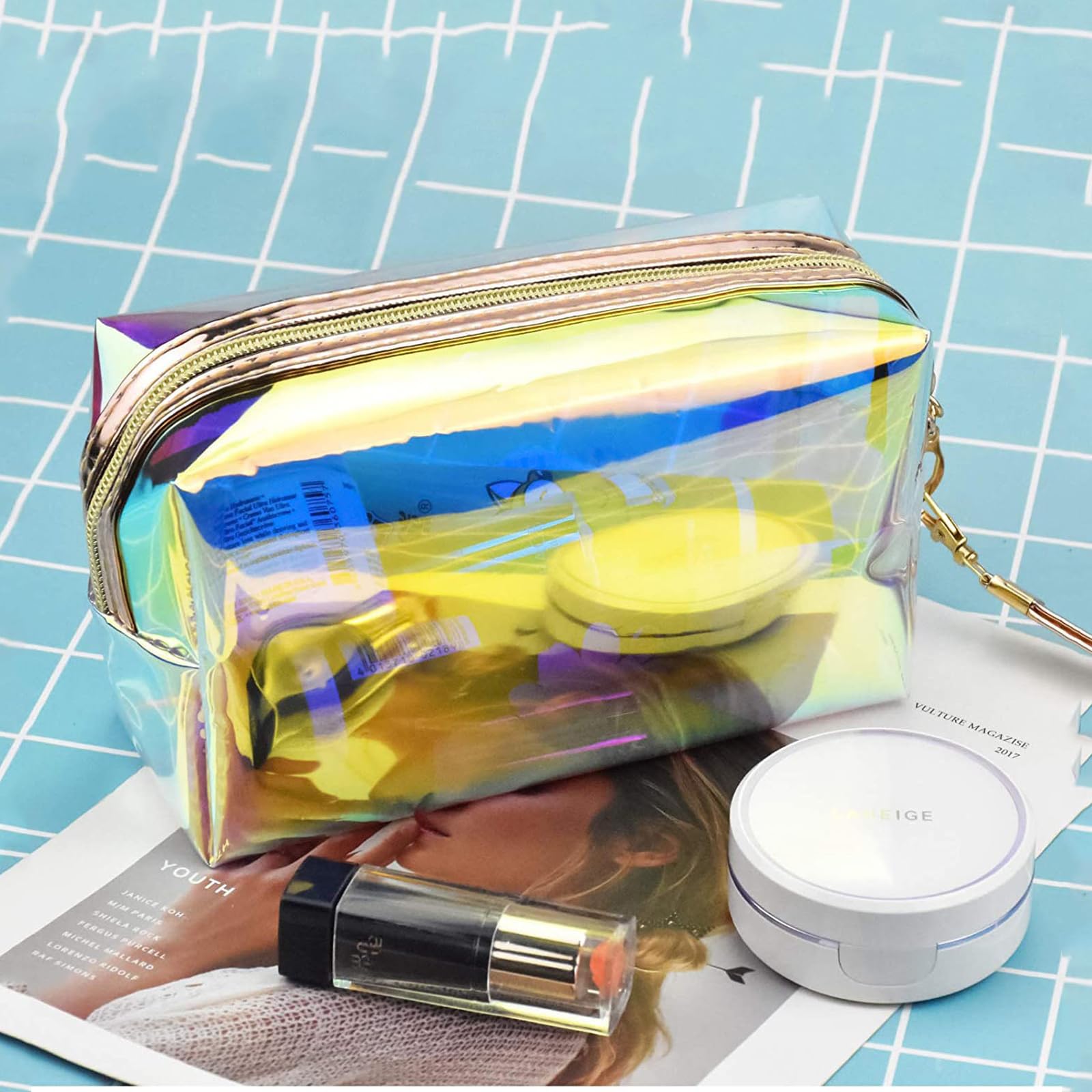 Voittozege 8-Piece Holographic Iridescent Makeup Bag Set with Zipper - Portable Holographic Cosmetic Bags for Makeup Tools Organization