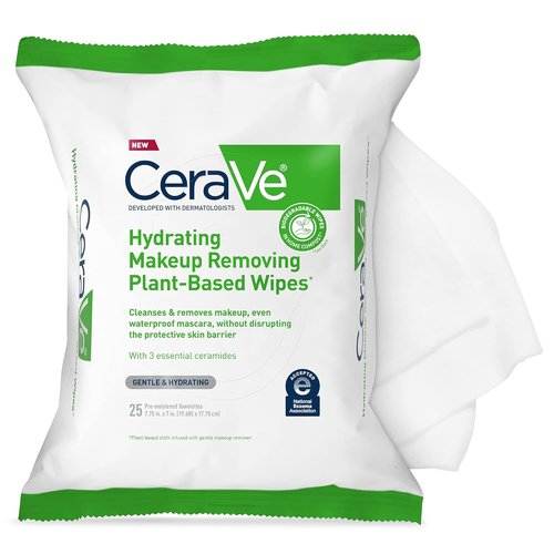 CeraVe Makeup Remover Wipes - Biodegradable Plant-Based Face Wipes | Fragrance-Free, 25ct for Sensitive Skin