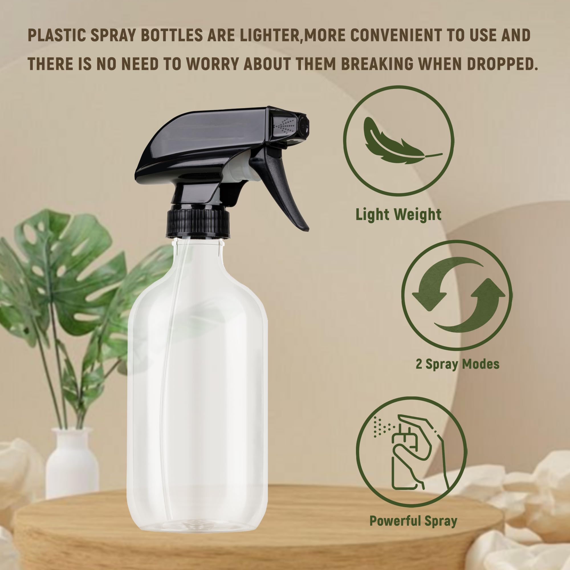 ZAZAWAWA Plastic Spray Bottles 3 Pack, Chemical Resistance Refillable 16 oz Empty Spray Bottle for Cleaning Solution, Durable and Powerful Nozzle, Spray Bottles for Hair, Plants, Cleaner, Oil
