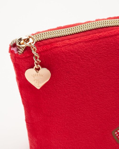 Juicy Couture Red Makeup Bag - Stylish Velour Organizer with Rhinestones & Zip Top | Travel Essentials