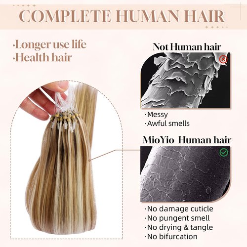 MioYio Microlink Hair Extensions Human Hair D7/60 Blonde Brown 30g/38s/Pack 18inch Microbead Micro Loop Hair Extensions Real Human Soft and Glossy Longer Life