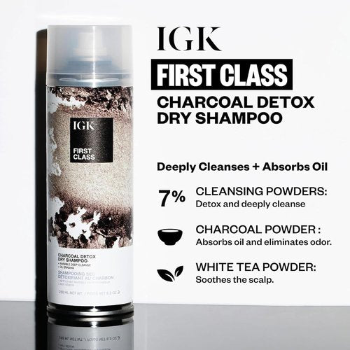 IGK First Class Charcoal Detox Dry Shampoo - Deep Cleansing & Odor Absorbing | Adds Volume & Texture | 6.3 oz