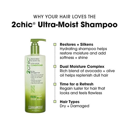 Giovanni 2Chic Ultra-Moist Shampoo & Conditioner Set - Nourishing Avocado & Olive Oil, Sulfate-Free - 24 Fl Oz (Set of 2)