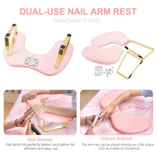 Hand Rest for Nails Tech,Soft Memory Foam Nail Arm Rest Stand,U Shaped Manicure Hand Rest Cushion Pillow for Acrylic Nails,Detachable Bracket(Pink)