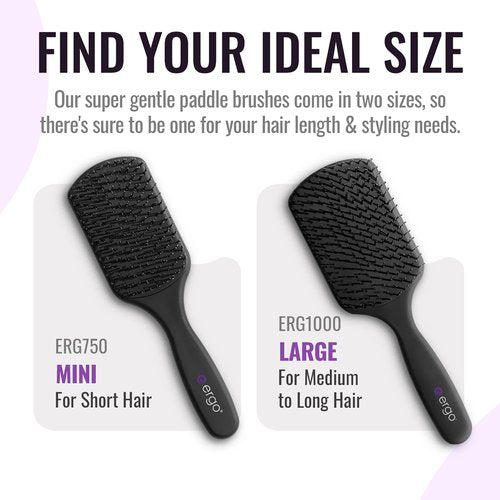 ERGO Super Gentle Mini Paddle Brush - Ideal Hair Brush for Thick or Thin Hair | Detangles Curly & Wet Hair