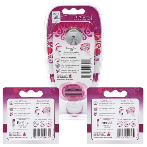Pure Silk Women's Shaving Kit, Contour 6 Premium System Razor, Includes Razor Handle, 10 Contour 6 Blade Cartridge Refills, Shower Tray