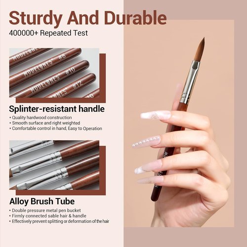 MODELONES Acrylic Nail Brush - 100% Pure Kolinsky Hair Bristles | Sturdy Wooden Handle, Size 8