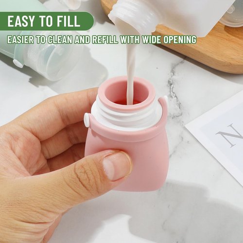 RONRONS 1oz Travel Bottles, Silicone Squeeze Sauce Salad Dressing Ketchup Condiment Bottles, Tsa Approved Leak Proof Containers for Toiletries Shampoo Conditioner Small (4 Pieces)