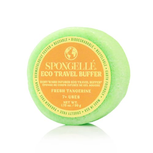 Spongelle Fresh Tangerine Eco Collection Travel Body Buffer Body Scrubber | Bath & Shower Loofah for Men & Women | Biodegradable, Cruelty-Free, Vegan, Dermatologist-Tested, Made in USA | 7+ uses