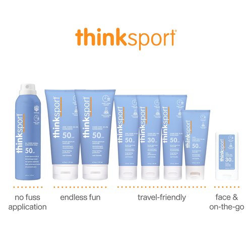Thinksport SPF 50+ Mineral Sunscreen with Clear Zinc Oxide, 6 Fl Oz – Safe, Natural, Water Resistant, Broad Spectrum UVA/UVB Sun Screen for Sun Protection – Vegan, Reef Safe Sunscreen