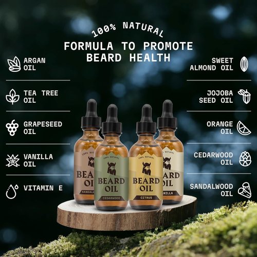 Striking Viking Beard Oil for Men - 0.66 Fl Oz, Pack of 4 - Barber-Style Softening Infusion - Encourages Fuller Beard Growth - Featuring Sandalwood, Vanilla, Cedarwood, Citrus Oil