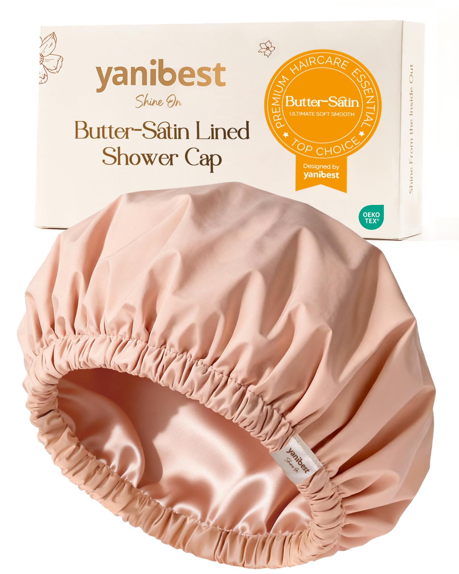 Yanibest Shower Cap for Women Reusable Waterproof,Satin Lined Bath Cap with Soft Elastic Band,Large Washable Hair Caps for Shower