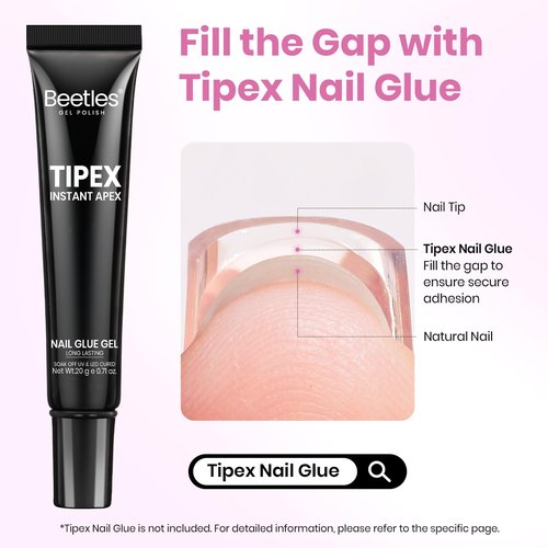 Beetles Tipex Lite Instant Apex Nail Tips, Medium Stiletto, 16 Sizes | 00–14, Built-in Apex Acrylic Tips for Flat & Natural Nail Beds, Beginner-Friendly Easy DIY Nail Extensions