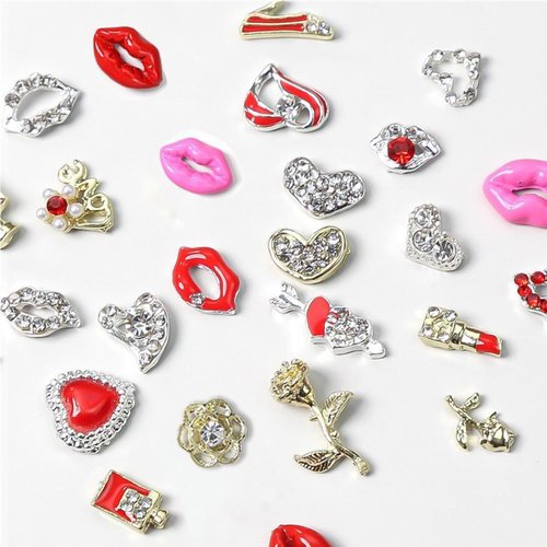 48Pcs Valentines Nail Art Charms Y2k Alloy Nail Gems and Rhinestones 3D Love Heart Lips Nails Design Kawaii Nails Charms for Women Acrylic Nails DIY Manicure Decoration