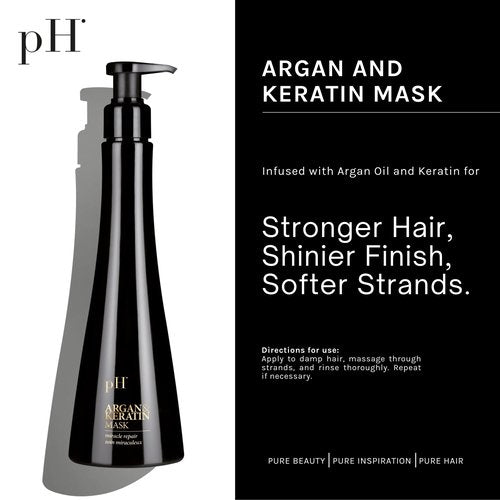 pH PURE HAIR Argan & Keratin Shampoo Hair Mask & Elixir Color Protecting - Hydrating Nourishing Formula for Deep Cleansing Heat Protection Soft & Silky Hair - Sulfate Free (8.45+8.45+3.38 Fl Oz)