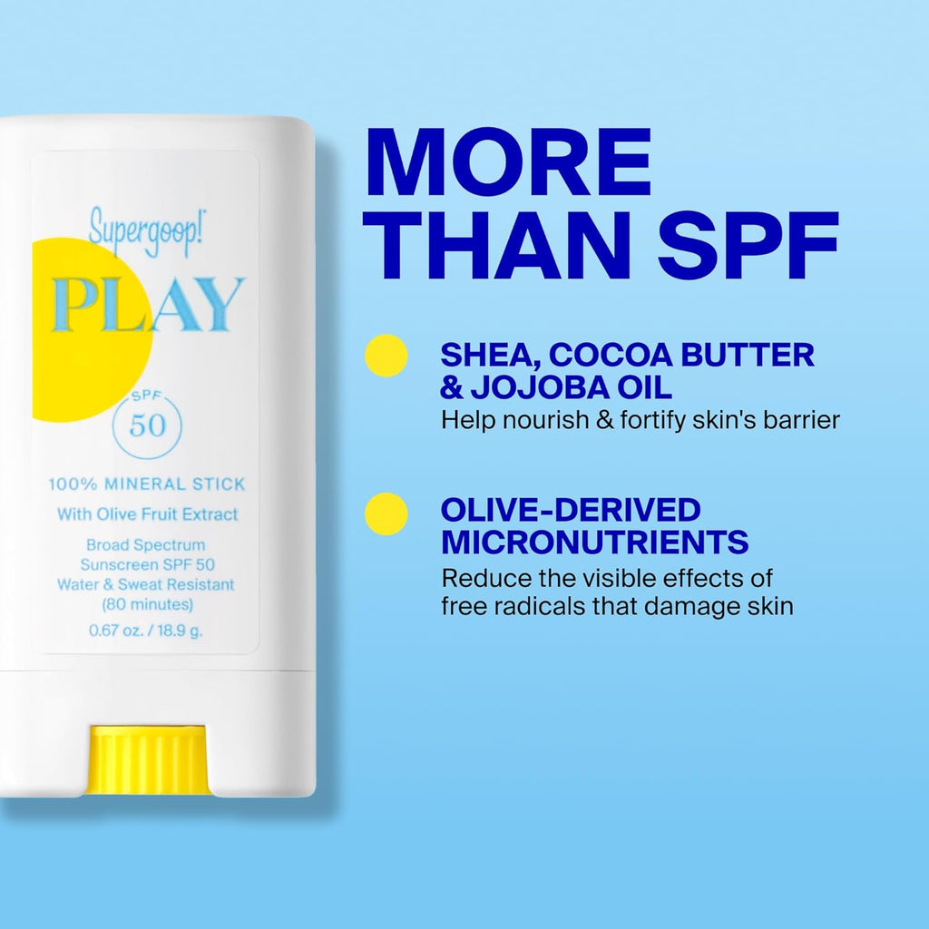 Supergoop! PLAY Mineral Stick SPF 50 - On-the-Go Broad Spectrum Face Sunscreen, 0.67 oz - Water Resistant & Vegan