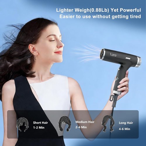 LURA Dual Voltage Travel Hair Dryer - Compact & Lightweight Mini Blow Dryer with Diffuser (Black)