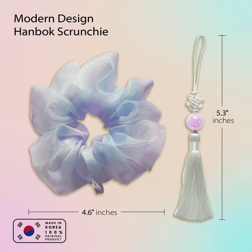 Generic Handmade Soft Korean Scrunchies for Women - Sabang Shin Hanbok Hair Accessory with Beige Ball Trinket Tassel