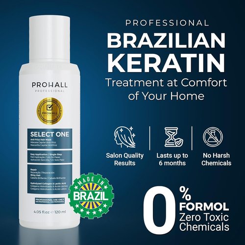 Prohall Select Brazilian Keratin Treatment - Formaldehyde-Free Blowout Complex 4.05 oz | At-Home Hair Smoothing