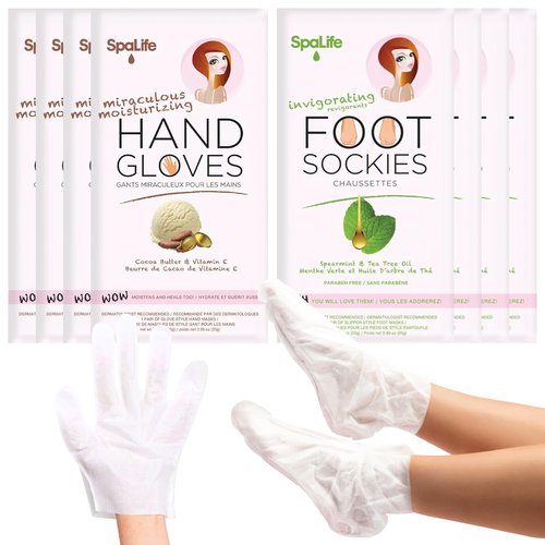 SpaLife Moisturizing Hand Gloves & Foot Mask Socks | Korean Skincare Set for Dry Cracked Hands & Dry Cracked Feet Callus Remover Alternative | Self Care Gifts for Women | 4 Hand, 4 Foot