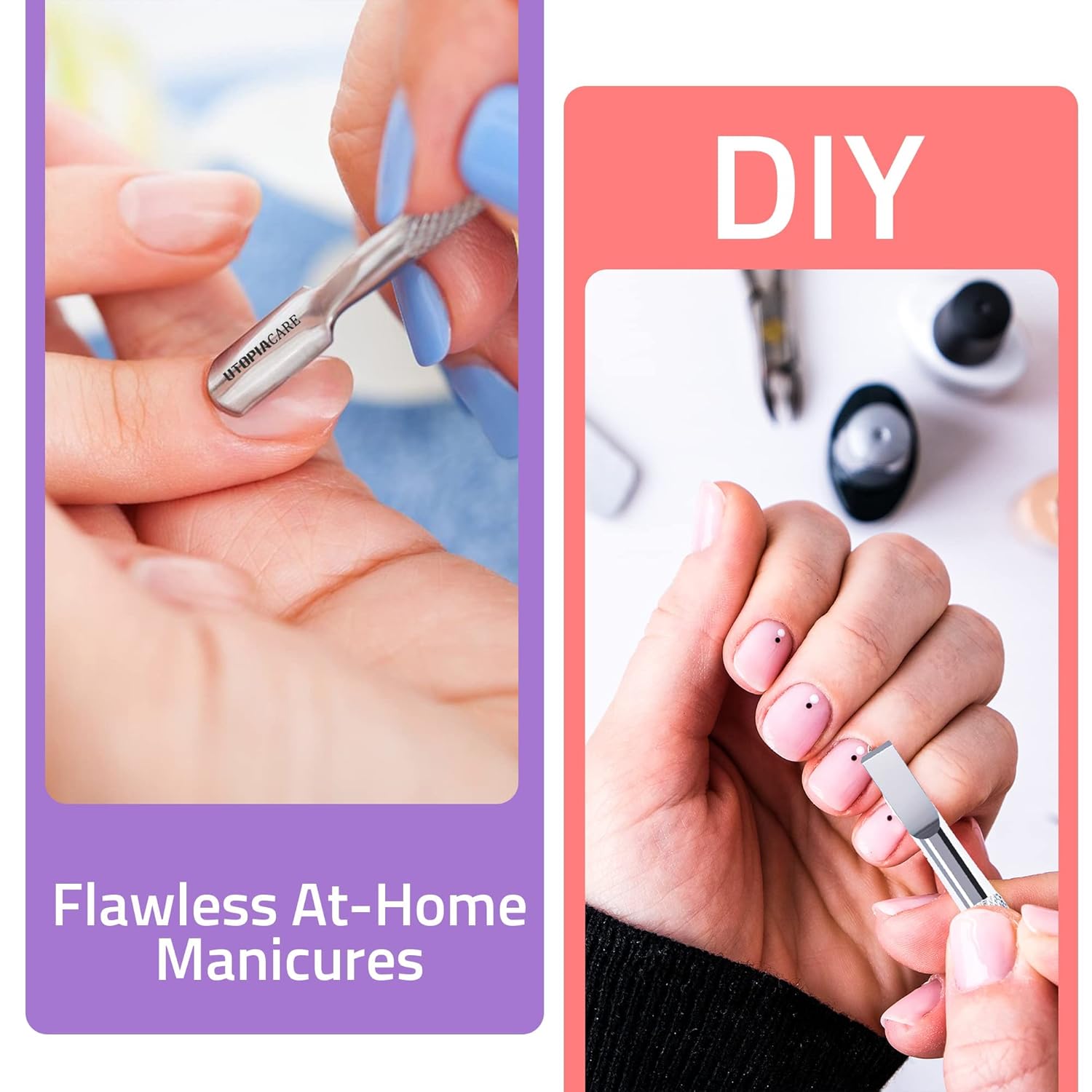Utopia Care Cuticle Pusher Tool - Professional Stainless Steel Nail Cleaner & Remover | Durable Manicure & Pedicure Tool, Silver