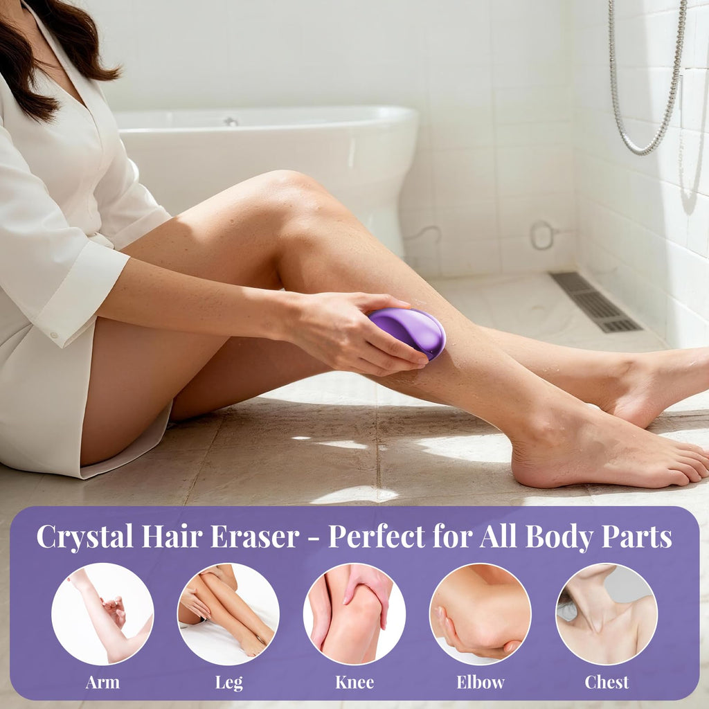 Wsiones Crystal Hair Eraser for Women and Men, Reusable Crystal Hair Remover Magic Painless Exfoliation Hair Removal Tool, Magic Hair Eraser Device for Back Arms Legs(Purple)