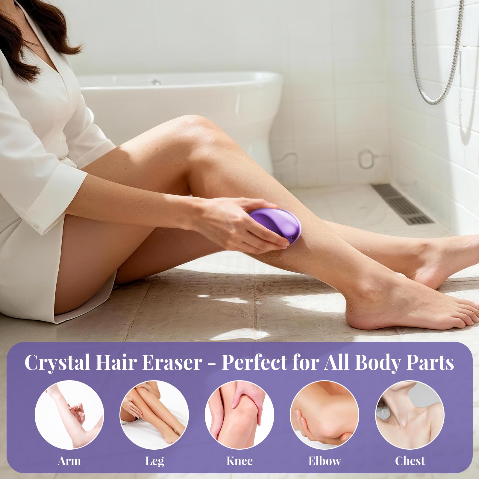 Wsiones Crystal Hair Eraser for Women and Men, Reusable Crystal Hair Remover Magic Painless Exfoliation Hair Removal Tool, Magic Hair Eraser Device for Back Arms Legs(Purple)