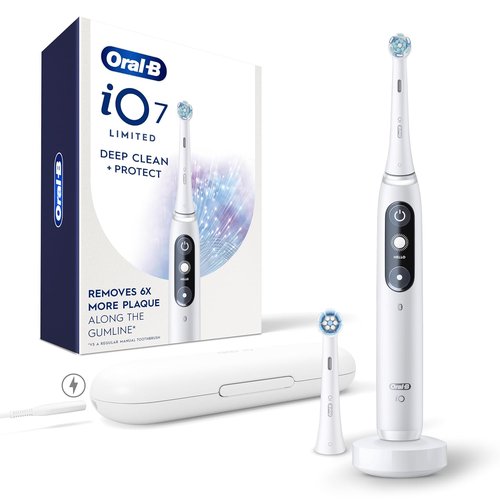 Oral-B iO7 Rechargeable Electric Toothbrush - Deep Clean & Protect, 5 Modes, Interactive Display, White