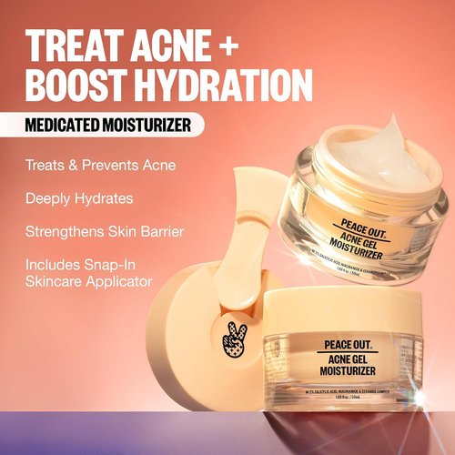 Peace Out Acne Gel Moisturizer - Oily Skin Face Cream with 2% Salicylic Acid & Niacinamide | 1.69 fl oz