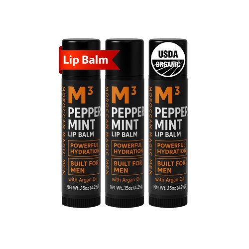 Moroccan Magic Men M3 Organic Peppermint Lip Balm 3 Pack | Ultra-Hydrating & Moisturizing | Natural Mint Lip Repair for Dry Lips | Non-Toxic | Organic Lip Balm for Men