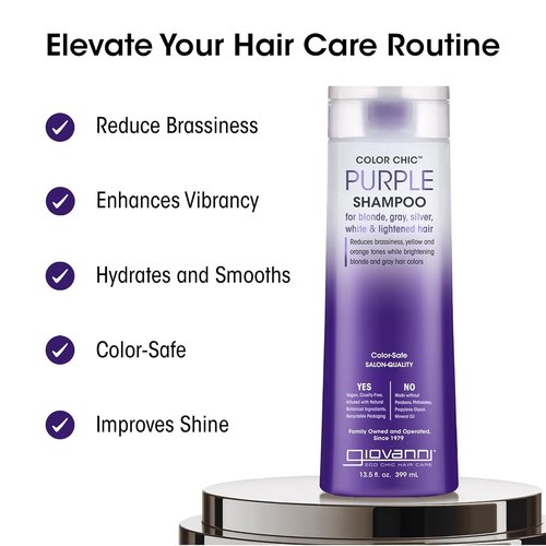 Giovanni Color Chic Purple Shampoo - Reduces Brass & Yellow Tones, Adds Shine | 13.5 fl oz