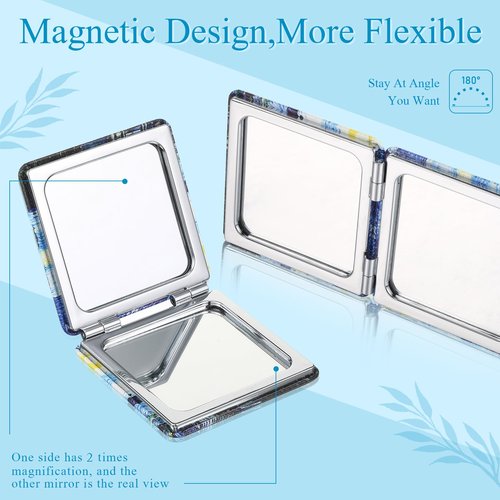 Vercraft 8 Pcs Compact Mirror Double Sided Makeup Square PU Leather Portable Pocket Hand Mirror Bulk with 2X1X Magnification Art Gift for Woman