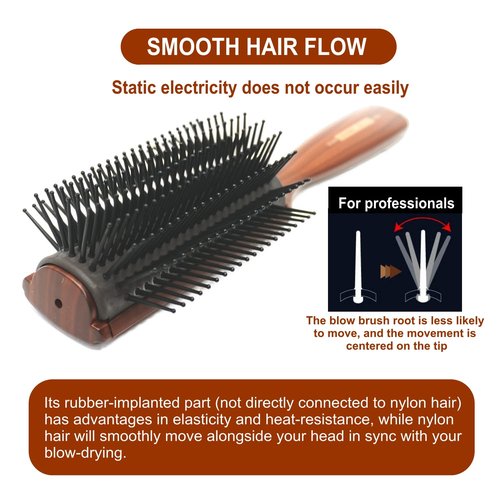 Vess C-2000 Professional Hair Brush - Tourmaline Ceramic, Anti-Static, 9 Row Curved Design